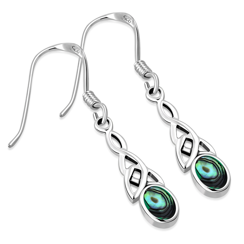 Abalone Celtic Trinity Silver Earrings - e412